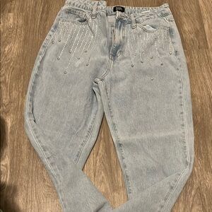 Blue Skinny Jeans with Distressed Details